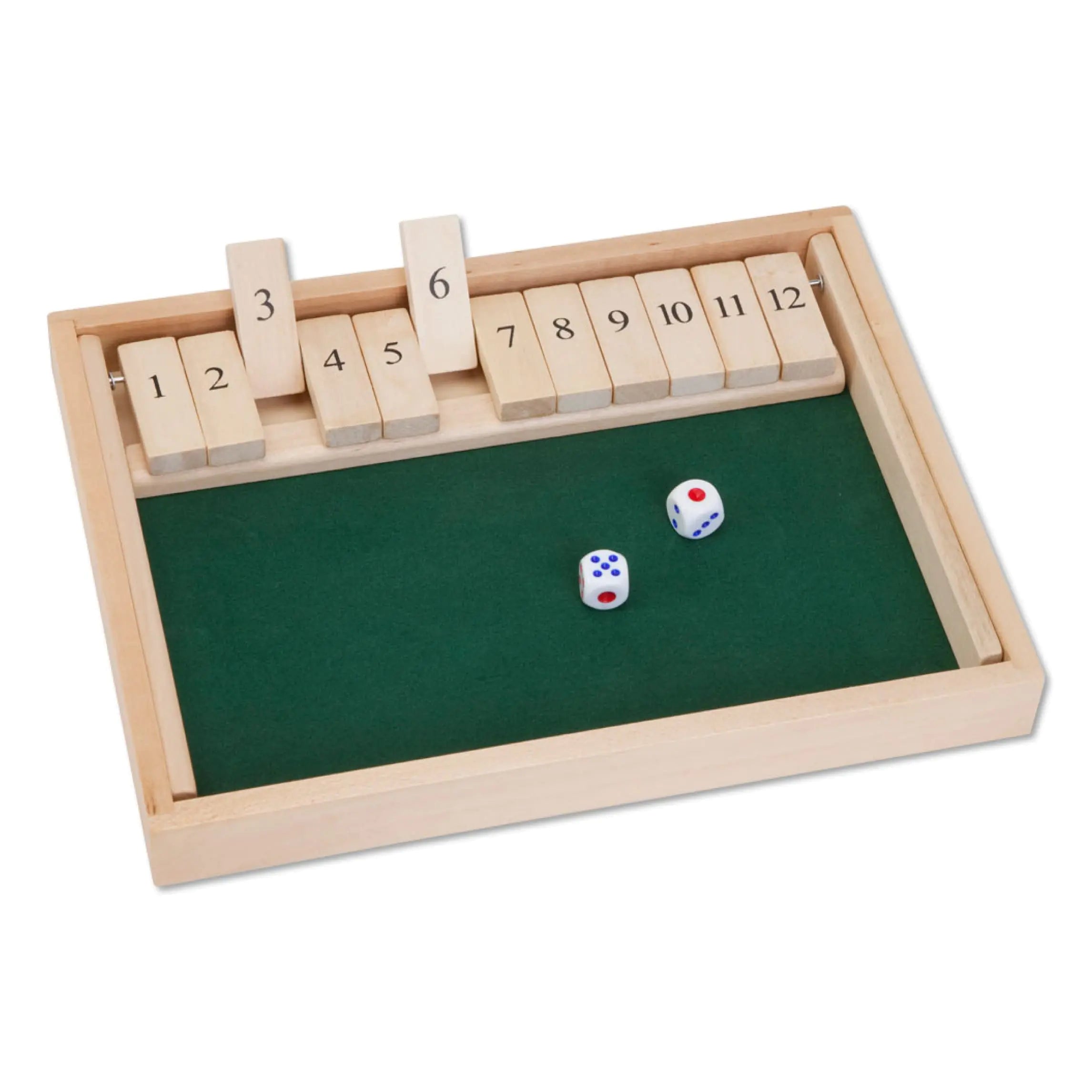 Shut the Box Game – 12-Dice Wooden Pub-Style Strategy Game for Families & Game Nights