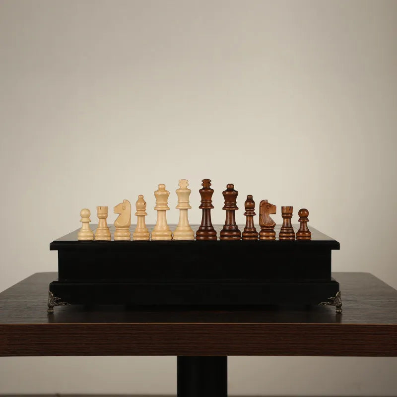 Wooden Chess Set – Classic Tournament Chess Board with Decorative Ornamental Pieces