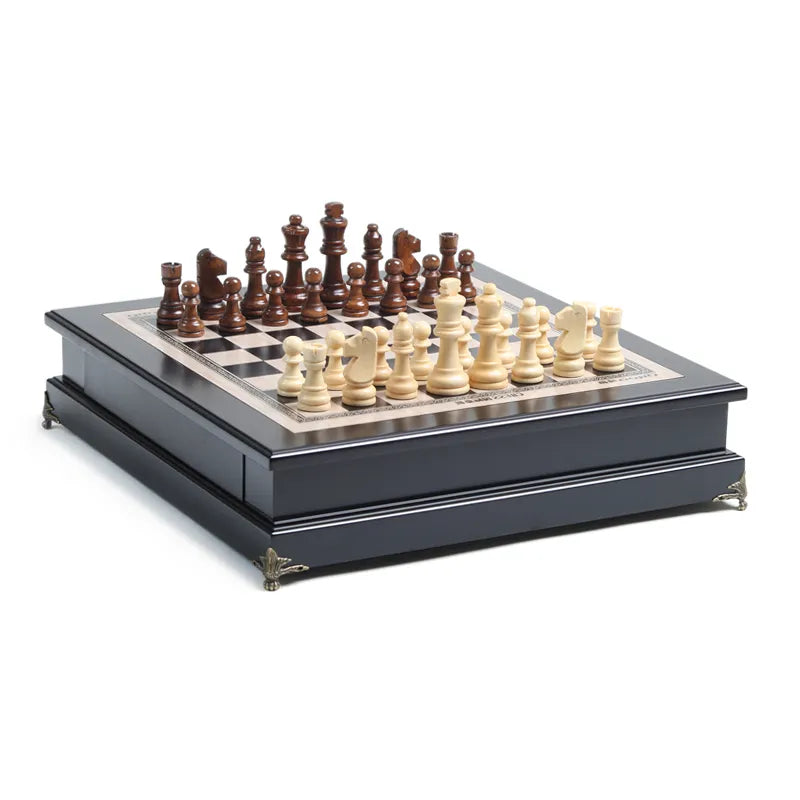 Wooden Chess Set – Classic Tournament Chess Board with Decorative Ornamental Pieces