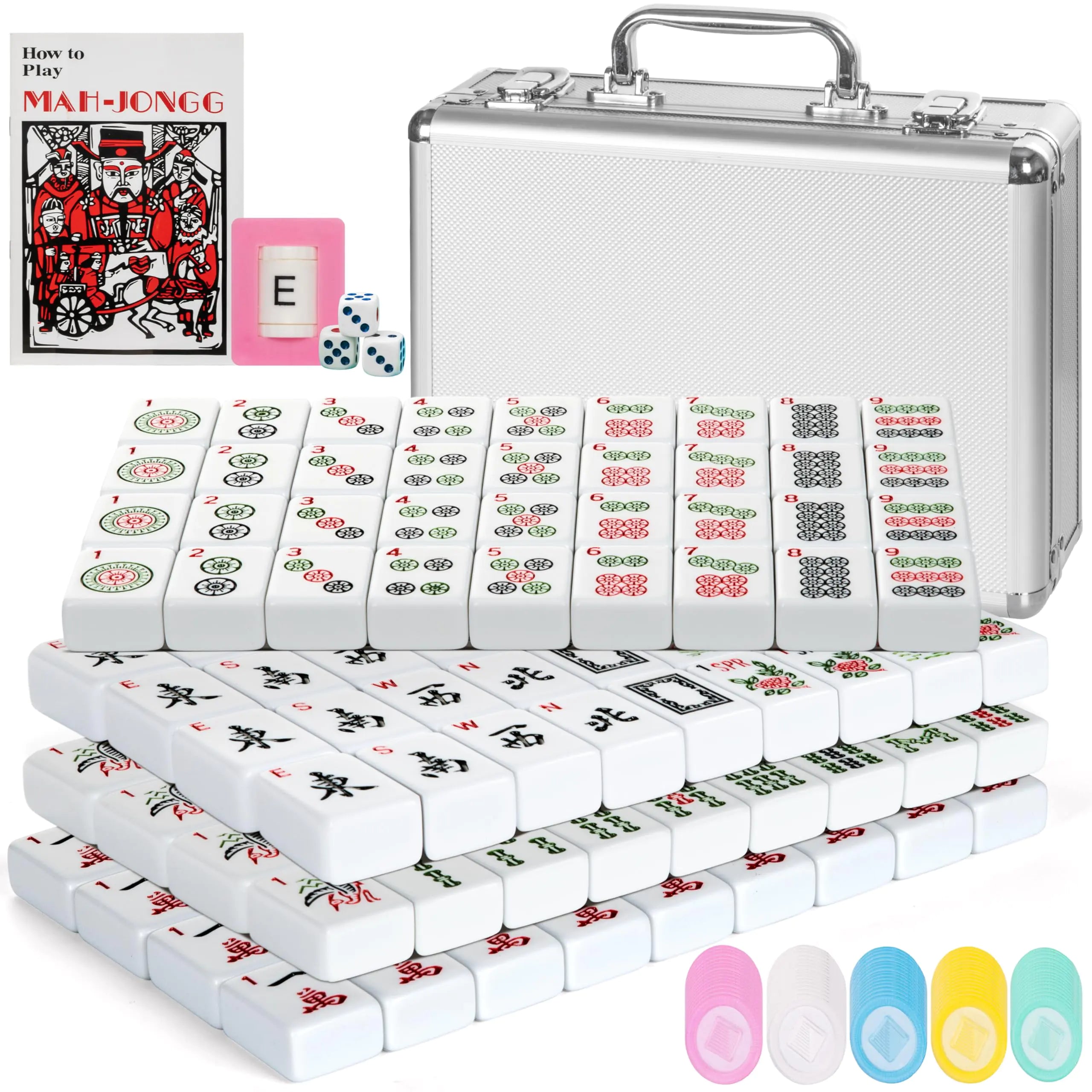 American Mahjong Set – 166 Tile Game Set with Aluminum Case for Beginners & Mahjong Players