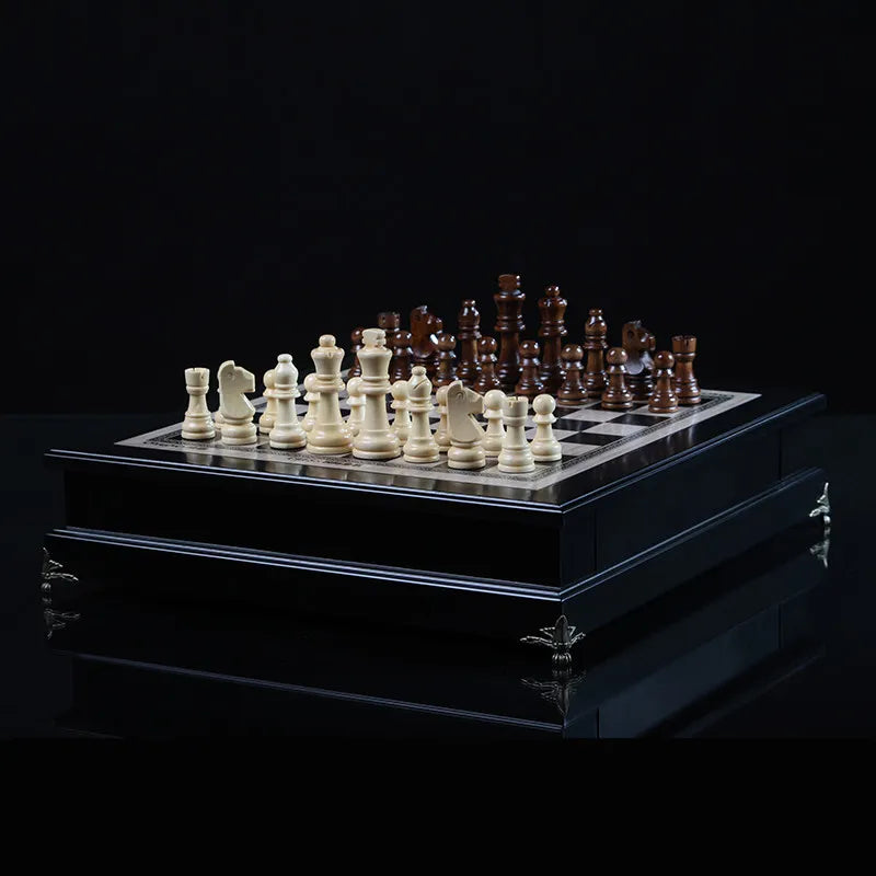 Wooden Chess Set – Classic Tournament Chess Board with Decorative Ornamental Pieces
