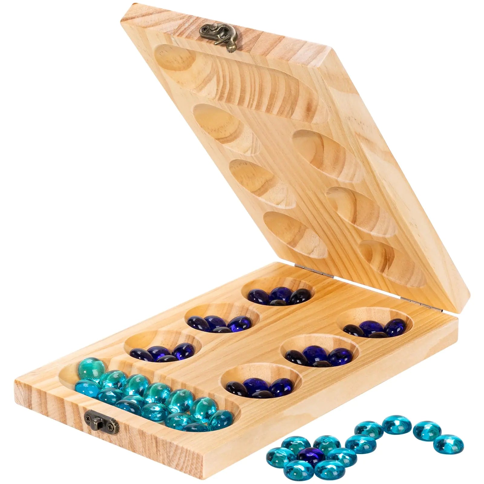Wooden Mancala Board Game – Larger-Size Portable Mancala Set for Kids, Adults & Travel Play