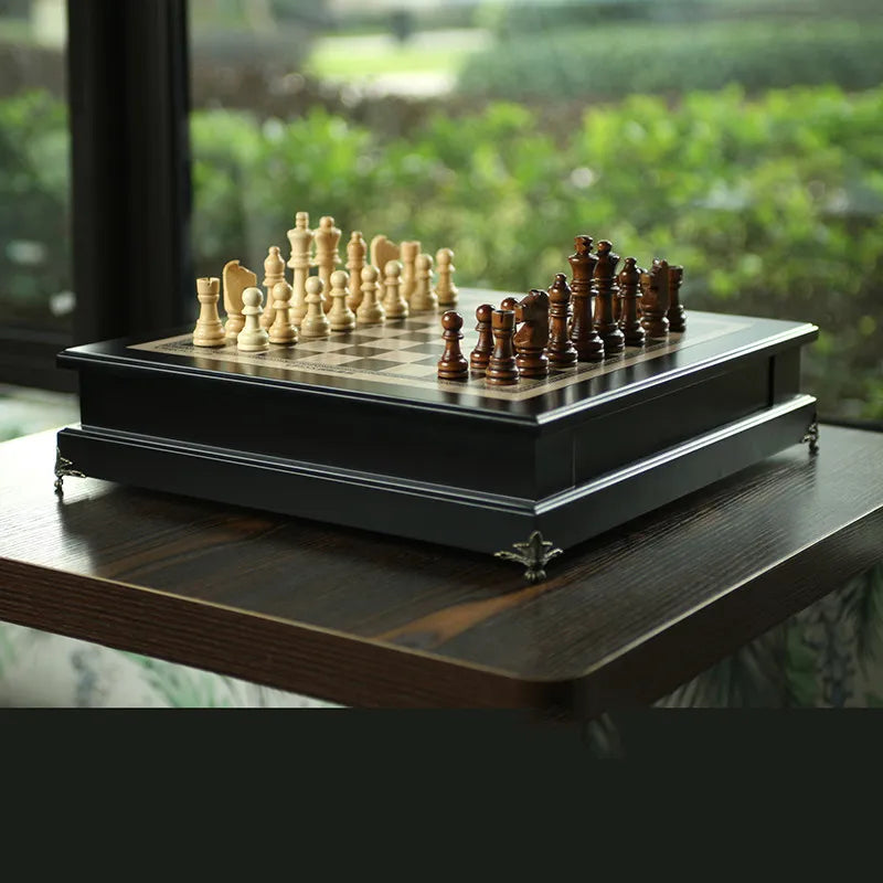 Wooden Chess Set – Classic Tournament Chess Board with Decorative Ornamental Pieces